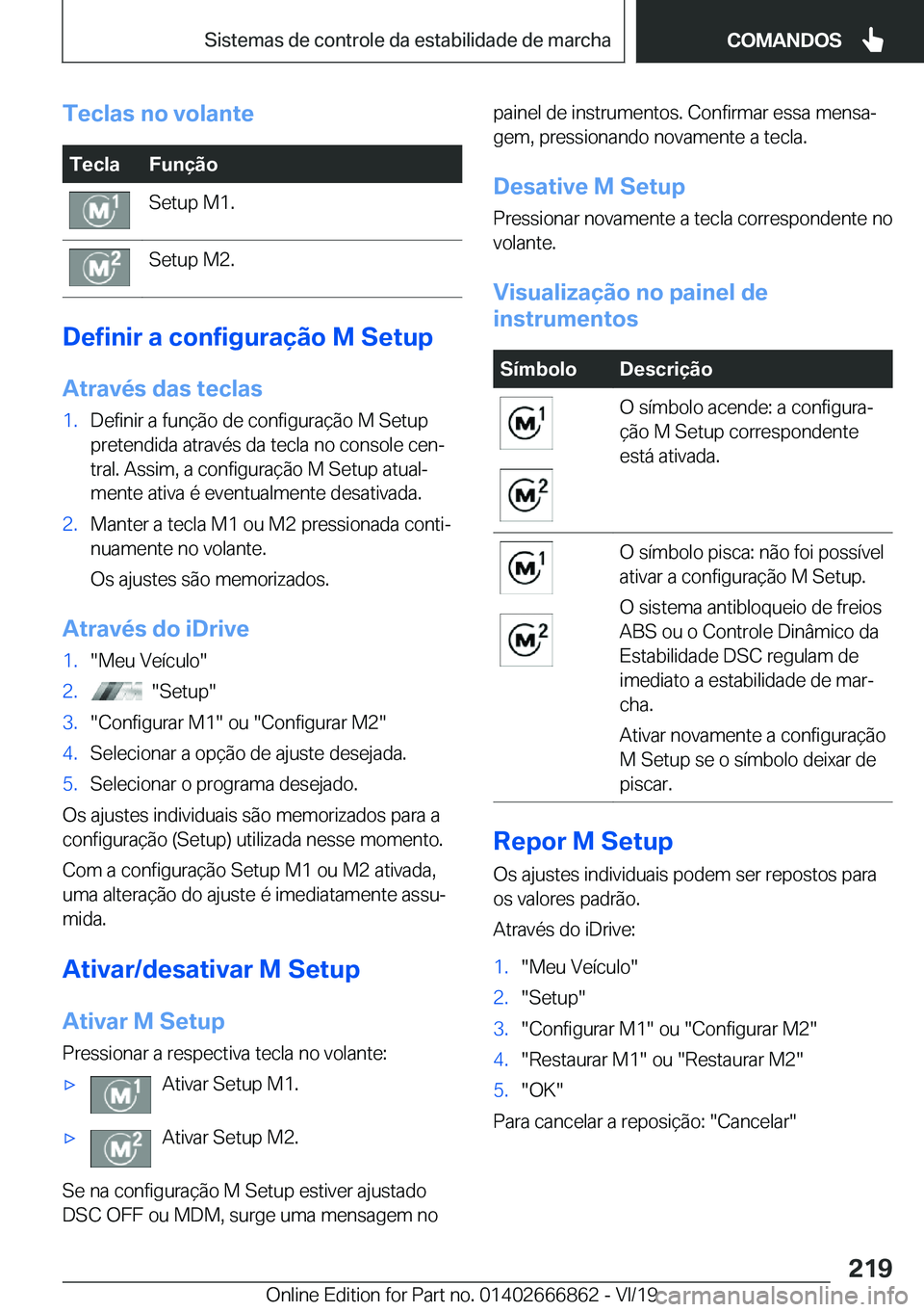 BMW X3 M 2020  Manual do condutor (in Portuguese) �T�e�c�l�a�s��n�o��v�o�l�a�n�t�e�T�e�c�l�a�F�u�n�