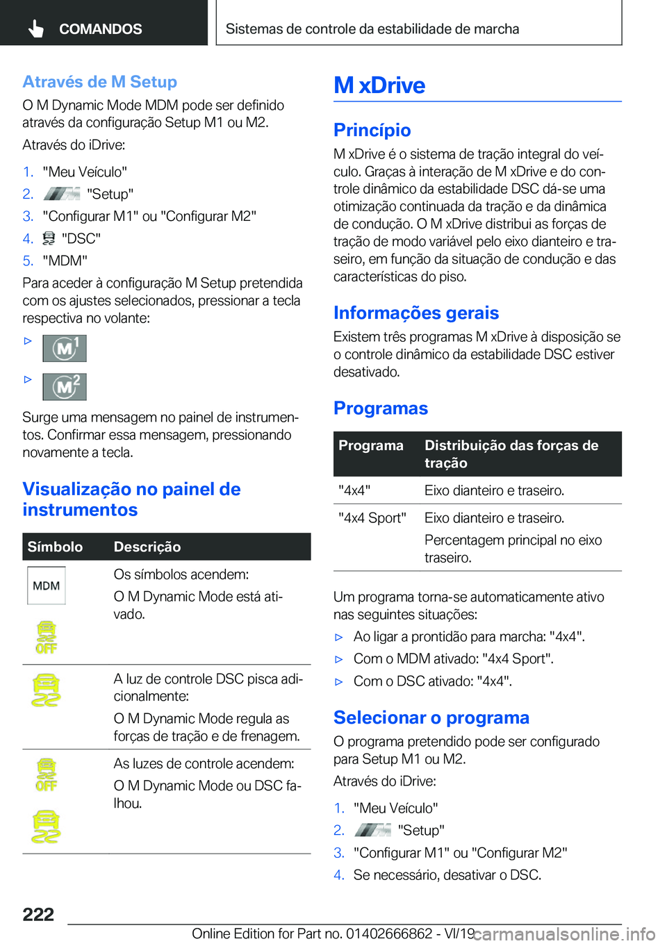 BMW X3 M 2020  Manual do condutor (in Portuguese) �A�t�r�a�v�é�s��d�e��M��S�e�t�u�p
�O��M��D�y�n�a�m�i�c��M�o�d�e��M�D�M��p�o�d�e��s�e�r��d�e�f�i�n�i�d�o
�a�t�r�a�v�é�s��d�a��c�o�n�f�i�g�u�r�a�