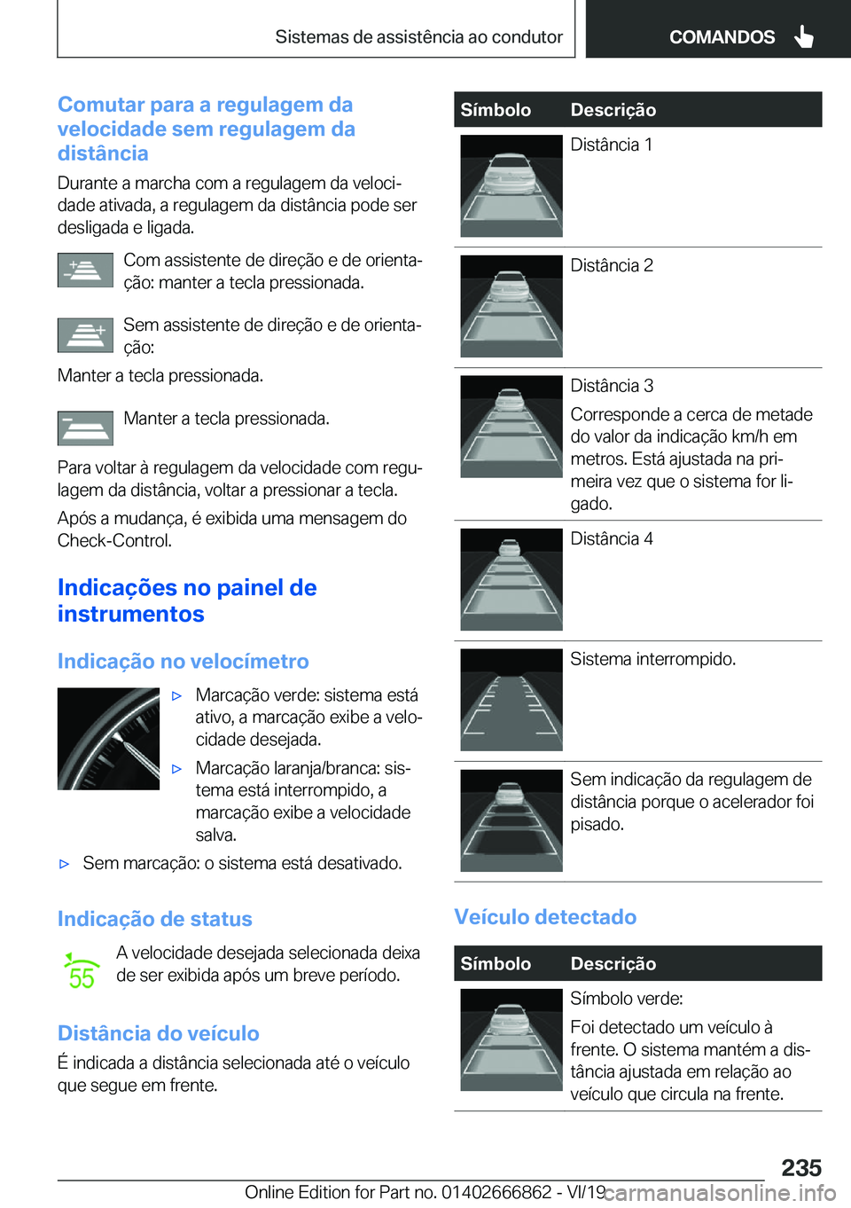 BMW X3 M 2020  Manual do condutor (in Portuguese) �C�o�m�u�t�a�r��p�a�r�a��a��r�e�g�u�l�a�g�e�m��d�a
�v�e�l�o�c�i�d�a�d�e��s�e�m��r�e�g�u�l�a�g�e�m��d�a
�d�i�s�t�â�n�c�i�a
�D�u�r�a�n�t�e��a��m�a�r�c�h�a��c�o�m��a��r�e�g�u�l�a�g�e�m��d�a