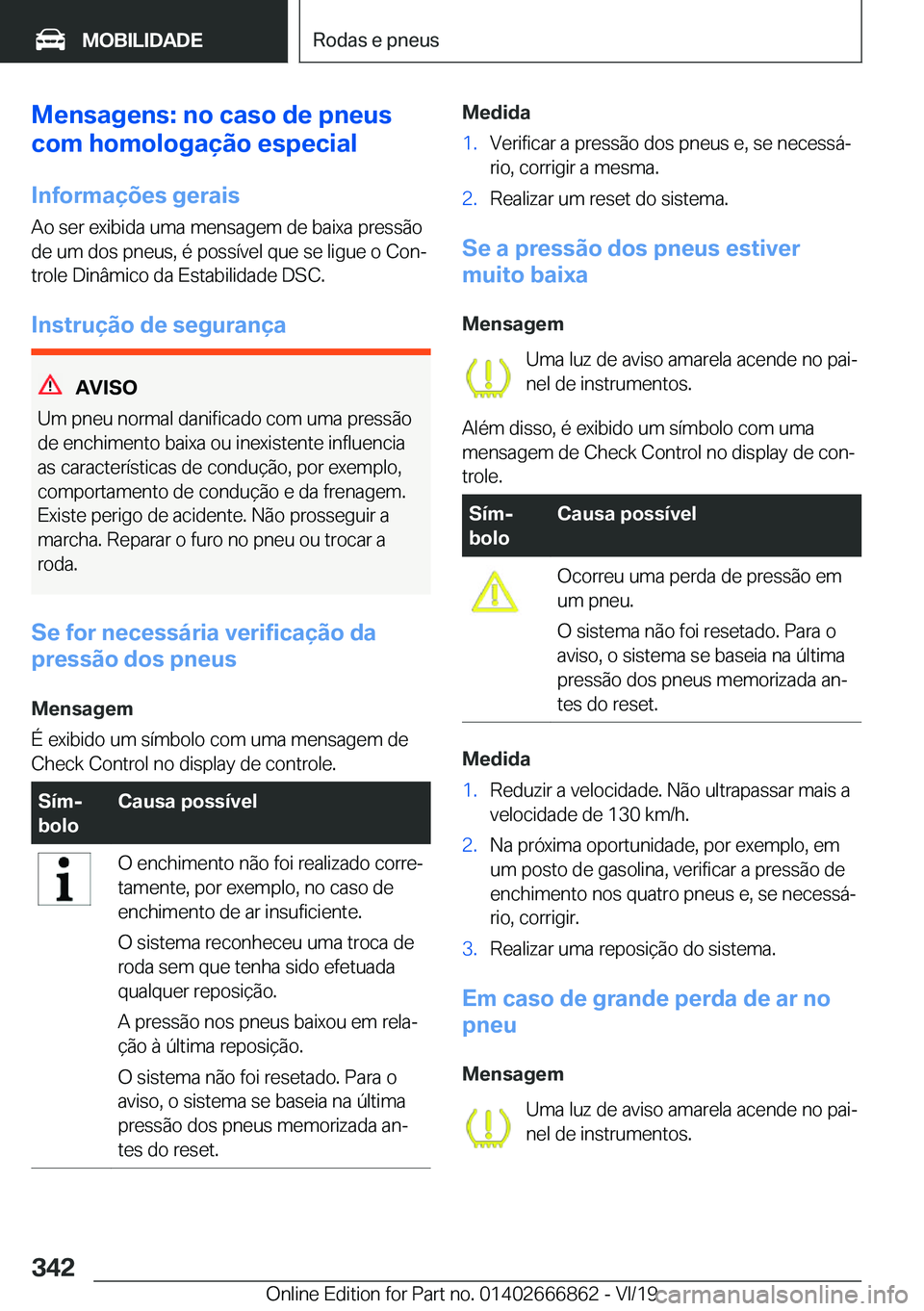BMW X3 M 2020  Manual do condutor (in Portuguese) �M�e�n�s�a�g�e�n�s�:��n�o��c�a�s�o��d�e��p�n�e�u�s
�c�o�m��h�o�m�o�l�o�g�a�