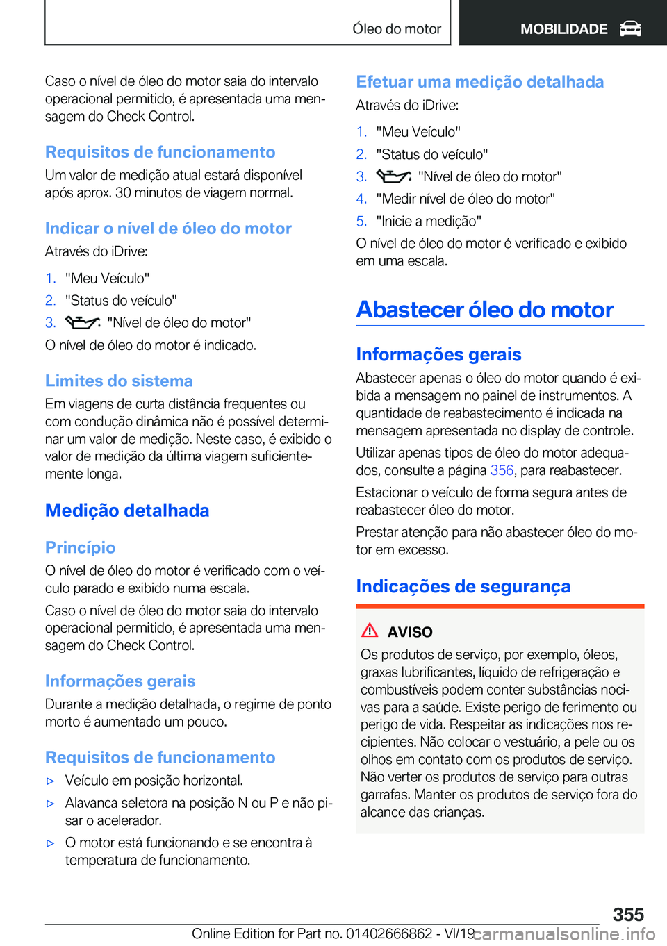 BMW X3 M 2020  Manual do condutor (in Portuguese) �C�a�s�o��o��n�