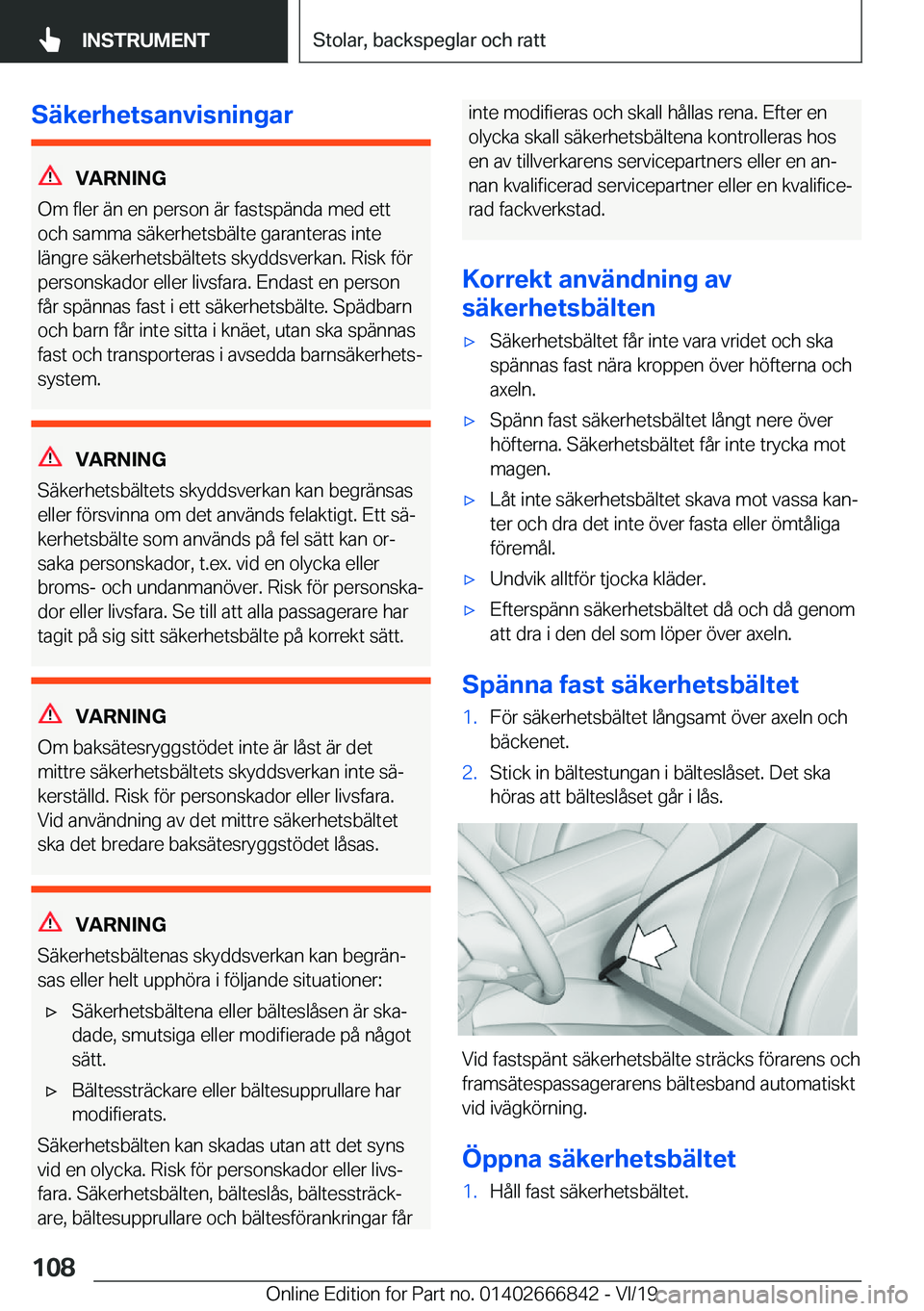 BMW X3 M 2020  InstruktionsbÖcker (in Swedish) �S�ä�k�e�r�h�e�t�s�a�n�v�i�s�n�i�n�g�a�r
�V�A�R�N�I�N�G
�O�m��f�l�e�r��ä�n��e�n��p�e�r�s�o�n��ä�r��f�a�s�t�s�p�ä�n�d�a��m�e�d��e�t�t
�o�c�h��s�a�m�m�a��s�ä�k�e�r�h�e�t�s�b�ä�l�t�e��g�