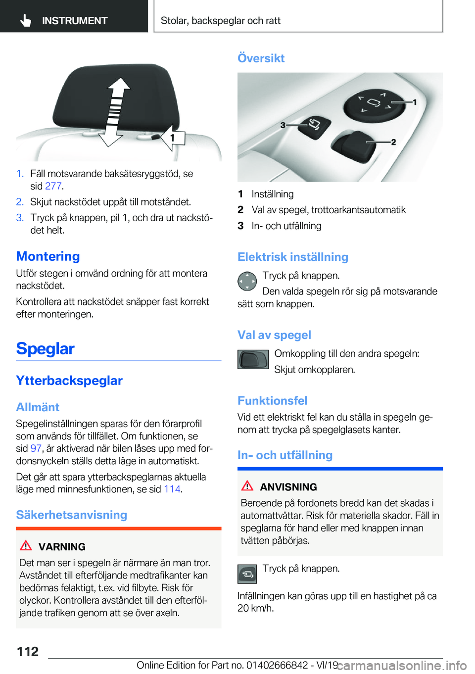 BMW X3 M 2020  InstruktionsbÖcker (in Swedish) �1�.�F�ä�l�l��m�o�t�s�v�a�r�a�n�d�e��b�a�k�s�ä�t�e�s�r�y�g�g�s�t�