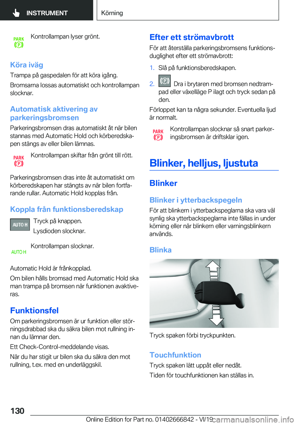 BMW X3 M 2020  InstruktionsbÖcker (in Swedish) �K�o�n�t�r�o�l�l�a�m�p�a�n��l�y�s�e�r��g�r�