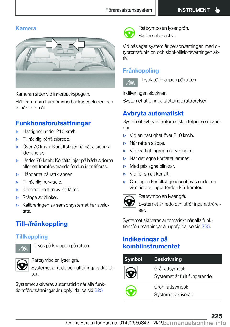 BMW X3 M 2020  InstruktionsbÖcker (in Swedish) �K�a�m�e�r�a
�K�a�m�e�r�a�n��s�i�t�t�e�r��v�i�d��i�n�n�e�r�b�a�c�k�s�p�e�g�e�l�n�.
�H�å�l�l��f�r�a�m�r�u�t�a�n��f�r�a�m�f�