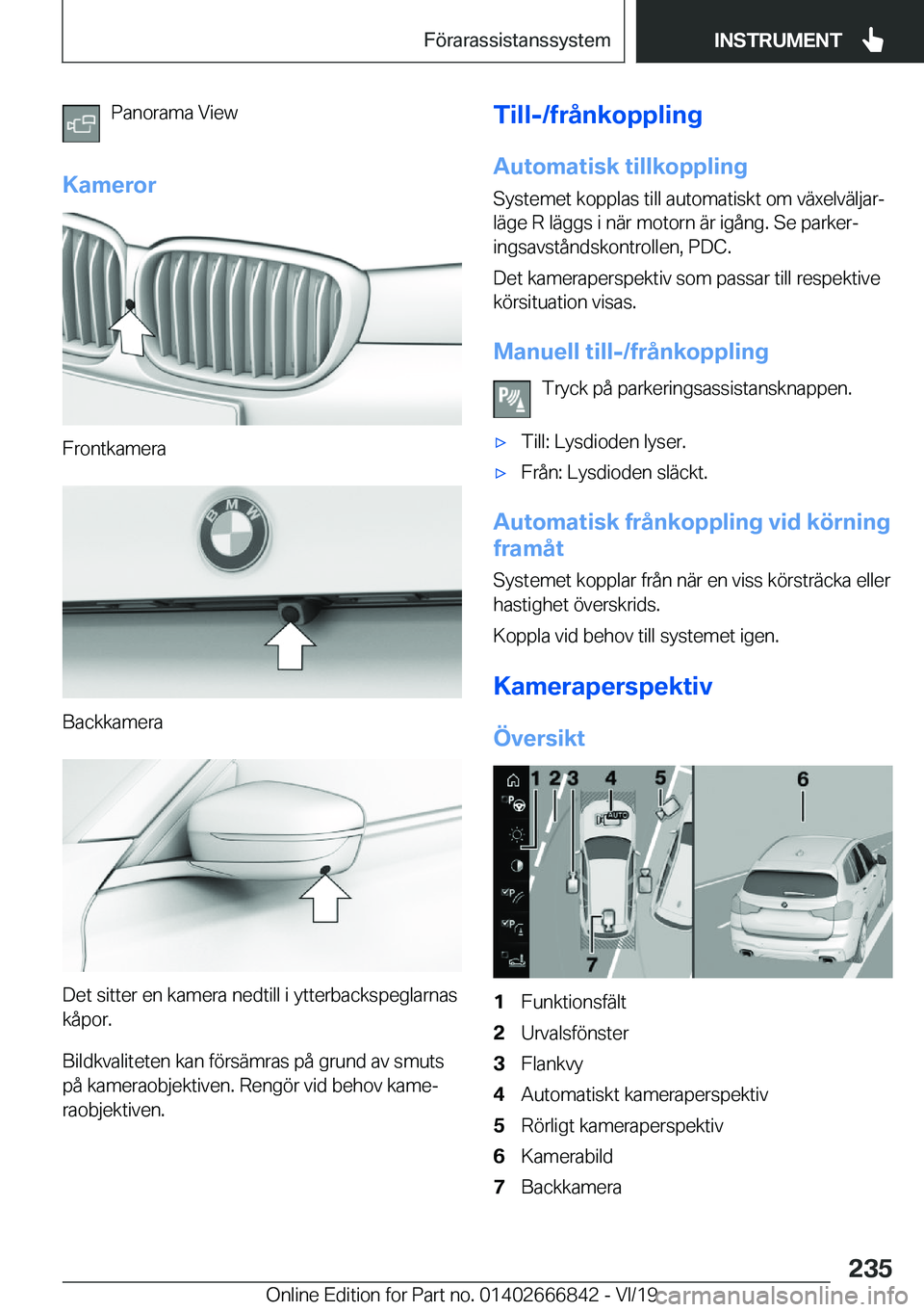 BMW X3 M 2020  InstruktionsbÖcker (in Swedish) �P�a�n�o�r�a�m�a��V�i�e�w
�K�a�m�e�r�o�r
�F�r�o�n�t�k�a�m�e�r�a
�B�a�c�k�k�a�m�e�r�a
�D�e�t��s�i�t�t�e�r��e�n��k�a�m�e�r�a��n�e�d�t�i�l�l��i��y�t�t�e�r�b�a�c�k�s�p�e�g�l�a�r�n�a�s �k�å�p�o�r�.