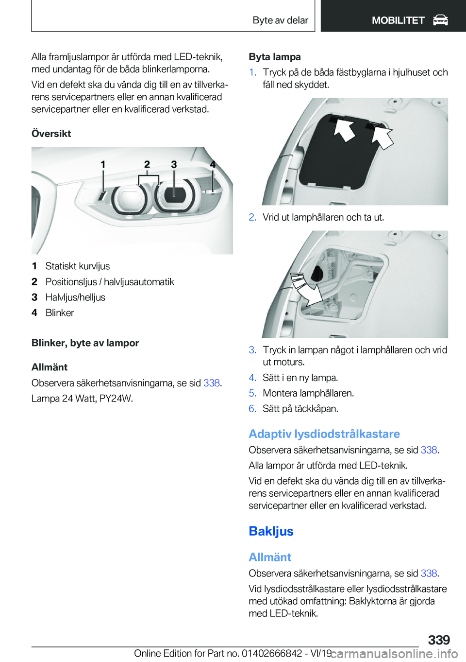 BMW X3 M 2020  InstruktionsbÖcker (in Swedish) �A�l�l�a��f�r�a�m�l�j�u�s�l�a�m�p�o�r��ä�r��u�t�f�
