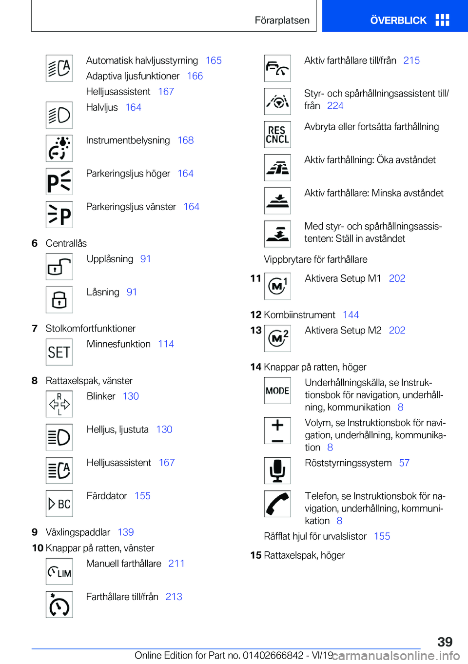 BMW X3 M 2020  InstruktionsbÖcker (in Swedish) �A�u�t�o�m�a�t�i�s�k��h�a�l�v�l�j�u�s�s�t�y�r�n�i�n�g\_�1�6�5
�A�d�a�p�t�i�v�a��l�j�u�s�f�u�n�k�t�i�o�n�e�r\_ �1�6�6
�H�e�l�l�j�u�s�a�s�s�i�s�t�e�n�t\_ �1�6�7�H�a�l�v�l�j�u�s\_�1�6�4�I�n�s�t