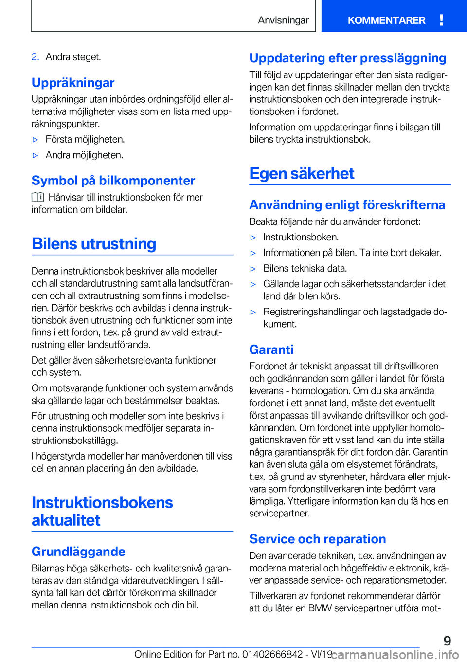 BMW X3 M 2020  InstruktionsbÖcker (in Swedish) �2�.�A�n�d�r�a��s�t�e�g�e�t�.
�U�p�p�r�ä�k�n�i�n�g�a�r�U�p�p�r�ä�k�n�i�n�g�a�r��u�t�a�n��i�n�b�