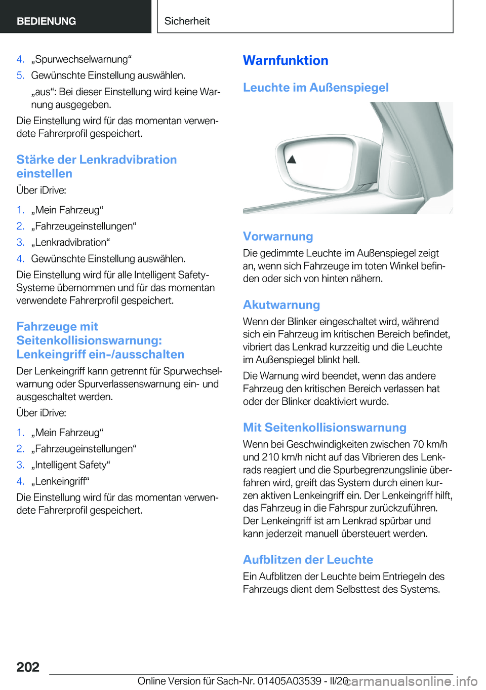 BMW X3 PLUG IN HYBRID 2020  Betriebsanleitungen (in German) �4�.x�S�p�u�r�w�e�c�h�s�e�l�w�a�r�n�u�n�gv�5�.�G�e�w�