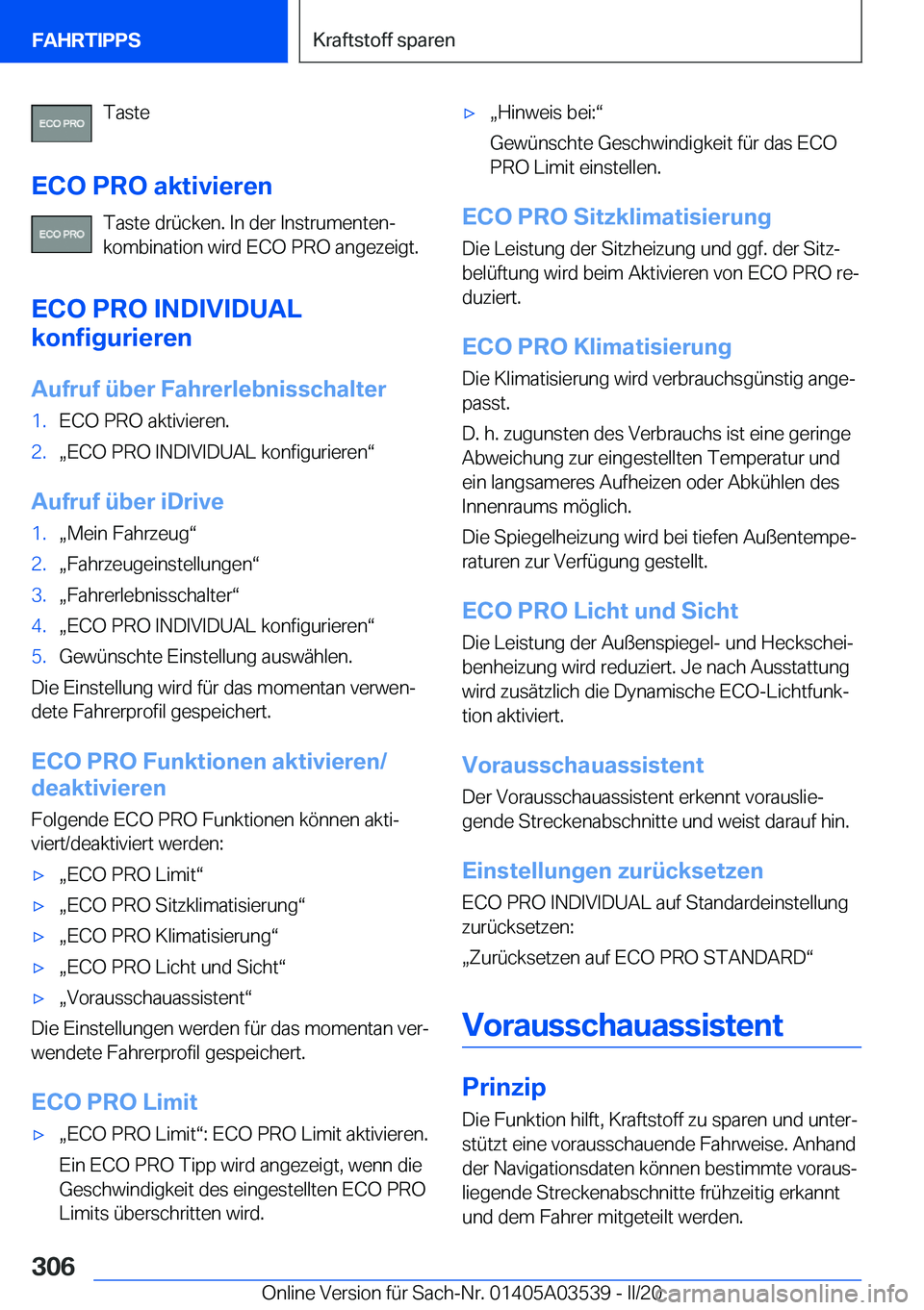 BMW X3 PLUG IN HYBRID 2020  Betriebsanleitungen (in German) �T�a�s�t�e
�E�C�O��P�R�O��a�k�t�i�v�i�e�r�e�n �T�a�s�t�e��d�r�