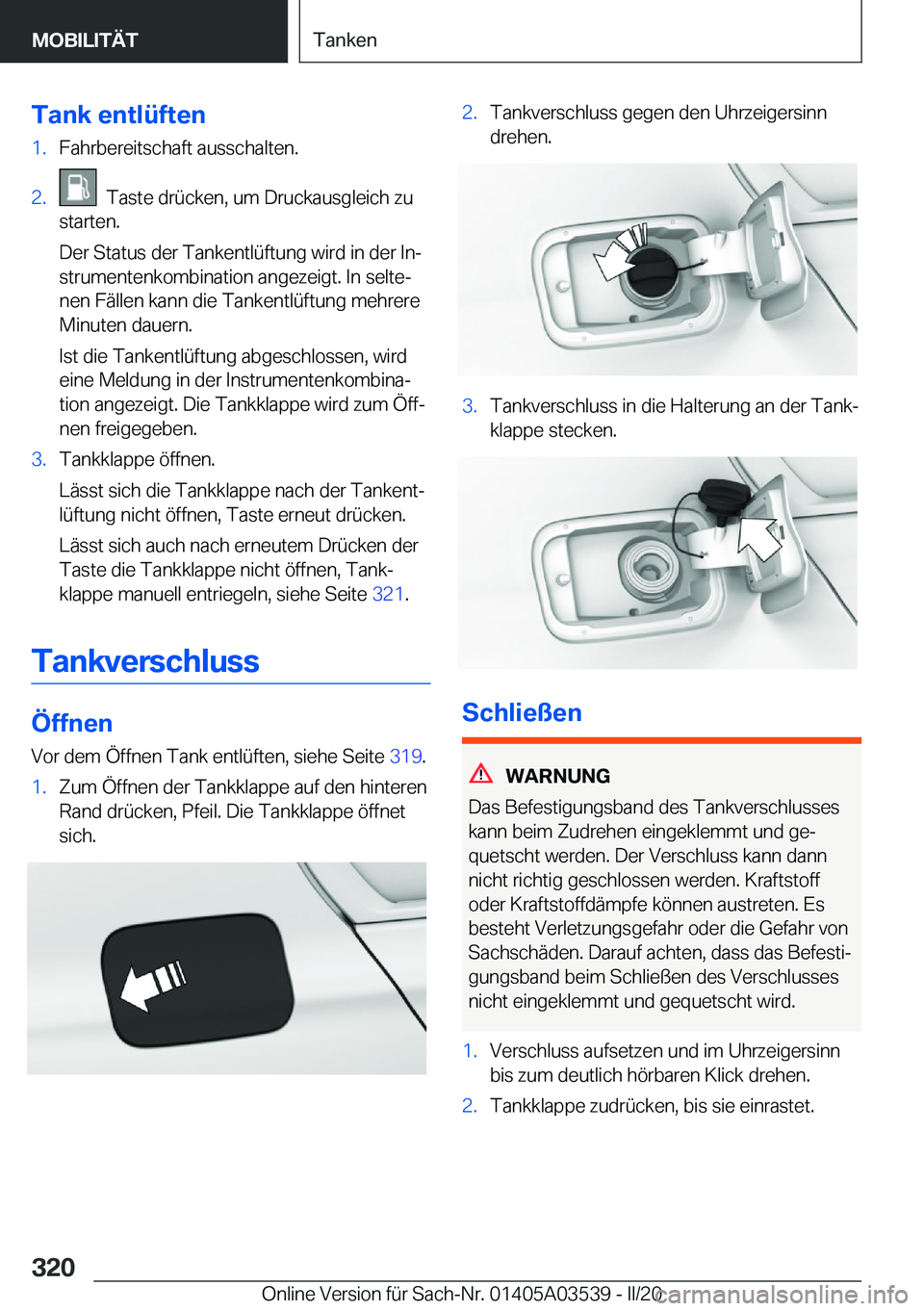 BMW X3 PLUG IN HYBRID 2020  Betriebsanleitungen (in German) �T�a�n�k��e�n�t�l�