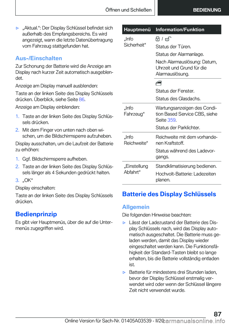 BMW X3 PLUG IN HYBRID 2020  Betriebsanleitungen (in German) xx�A�k�t�u�a�l�.v�:��D�e�r��D�i�s�p�l�a�y��S�c�h�l�