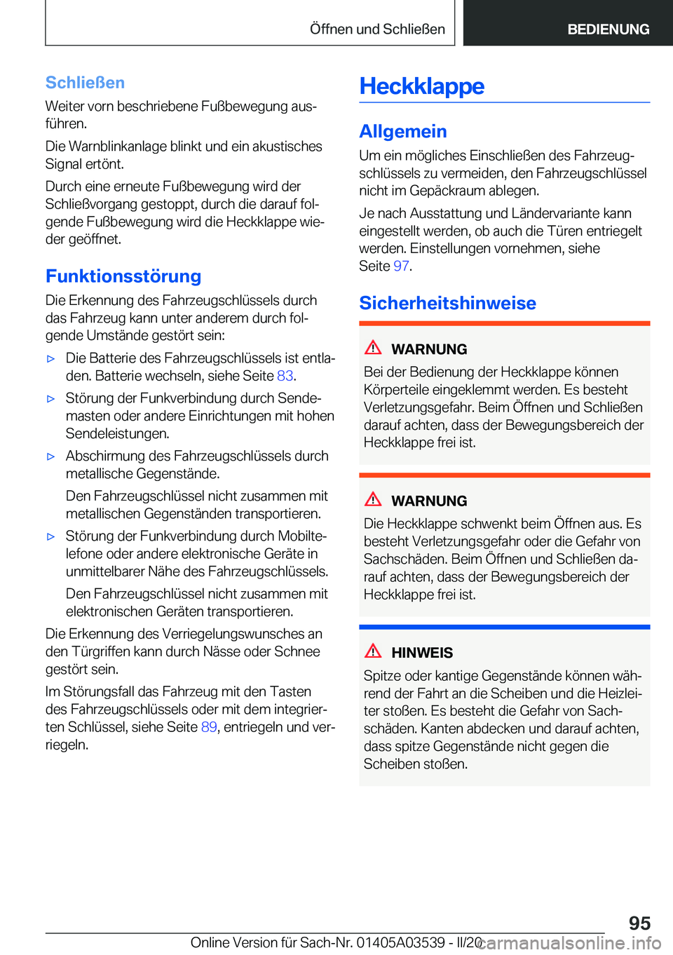 BMW X3 PLUG IN HYBRID 2020  Betriebsanleitungen (in German) �S�c�h�l�i�e�