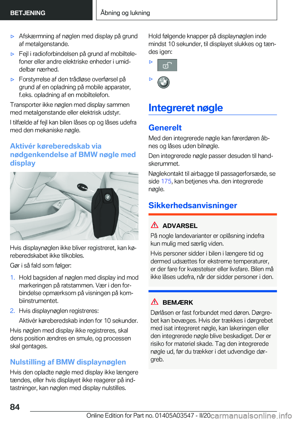 BMW X3 PLUG IN HYBRID 2020  InstruktionsbØger (in Danish) 'x�A�f�s�k�æ�r�m�n�i�n�g��a�f��n�