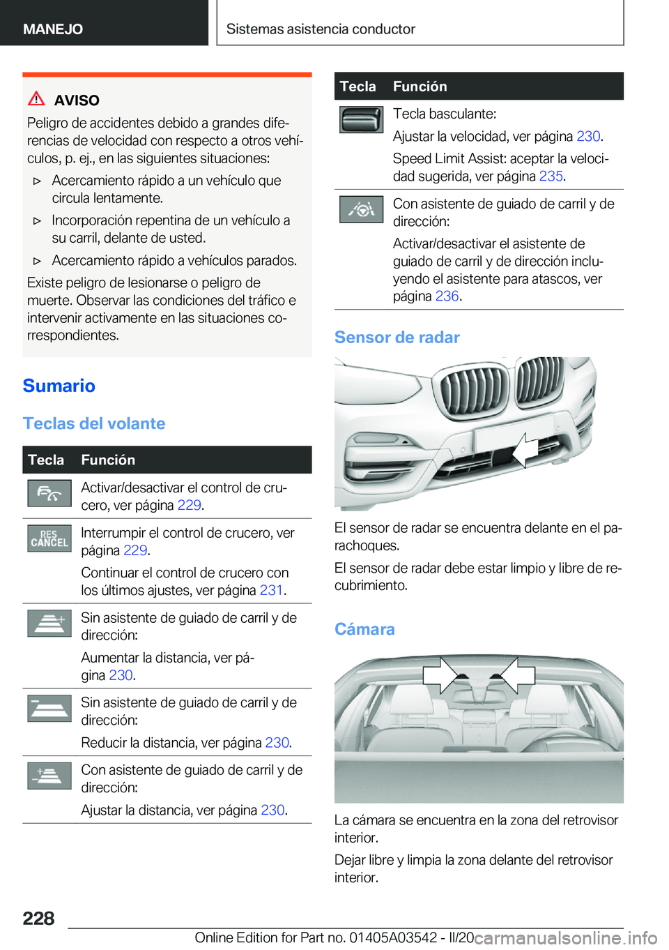 BMW X3 PLUG IN HYBRID 2020  Manuales de Empleo (in Spanish) �A�V�I�S�O
�P�e�l�i�g�r�o��d�e��a�c�c�i�d�e�n�t�e�s��d�e�b�i�d�o��a��g�r�a�n�d�e�s��d�i�f�eª
�r�e�n�c�i�a�s��d�e��v�e�l�o�c�i�d�a�d��c�o�n��r�e�s�p�e�c�t�o��a��o�t�r�o�s��v�e�h�