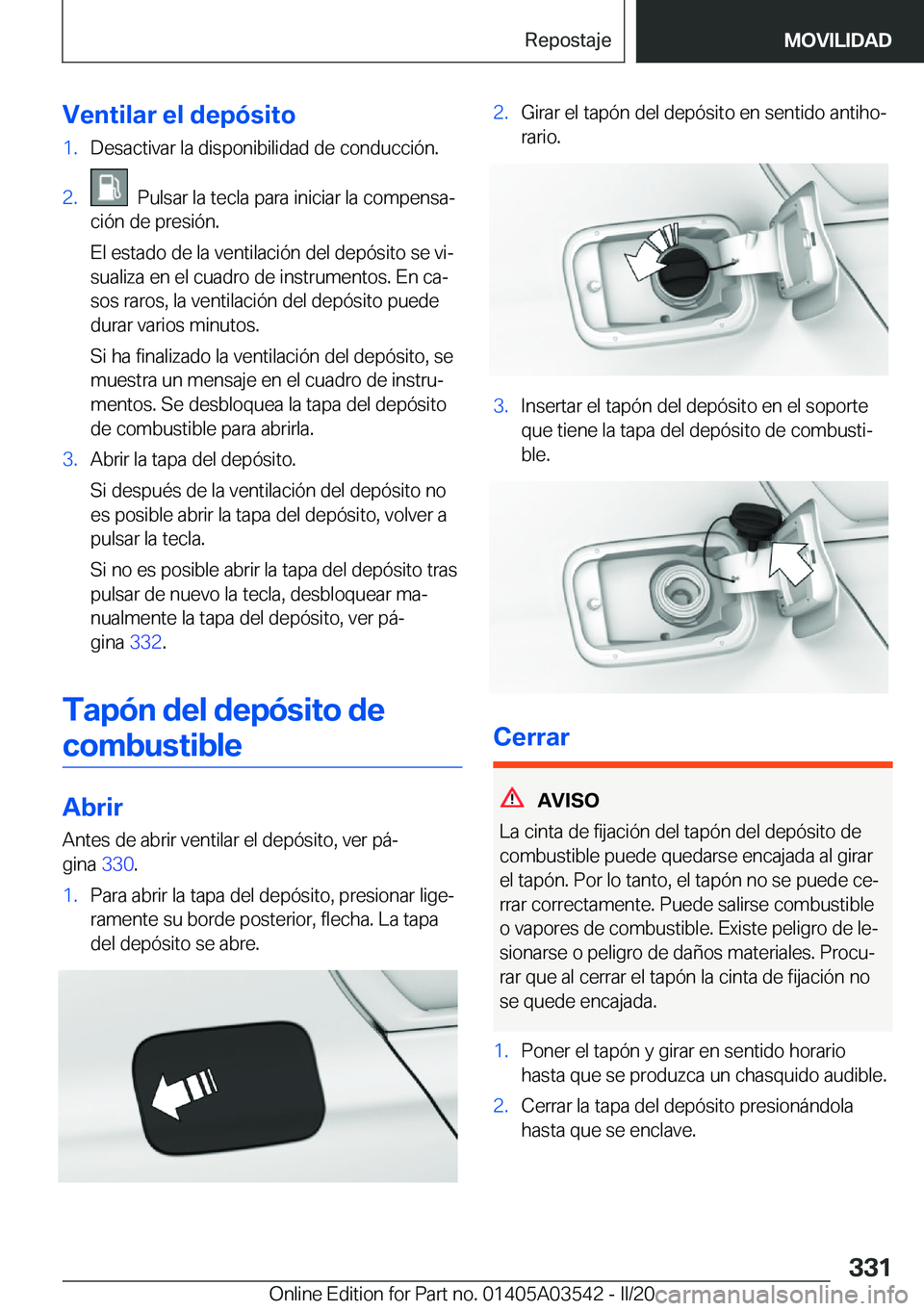 BMW X3 PLUG IN HYBRID 2020  Manuales de Empleo (in Spanish) �V�e�n�t�i�l�a�r��e�l��d�e�p�