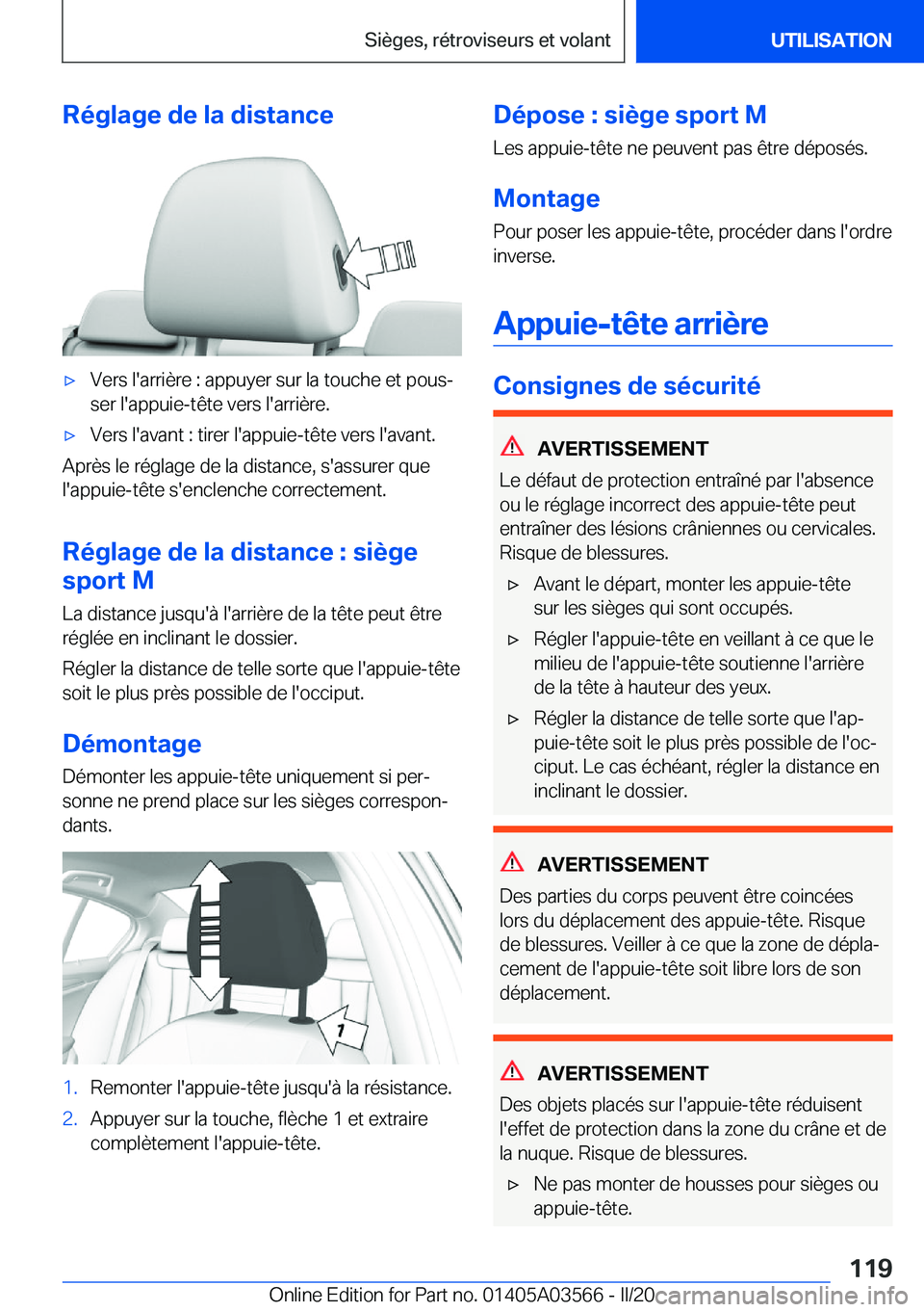 BMW X3 PLUG IN HYBRID 2020  Notices Demploi (in French) �R�é�g�l�a�g�e��d�e��l�a��d�i�s�t�a�n�c�e'x�V�e�r�s��l�'�a�r�r�i�è�r�e��:��a�p�p�u�y�e�r��s�u�r��l�a��t�o�u�c�h�e��e�t��p�o�u�sj�s�e�r��l�'�a�p�p�u�i�e�-�t�ê�t�e��v�e�r�s�