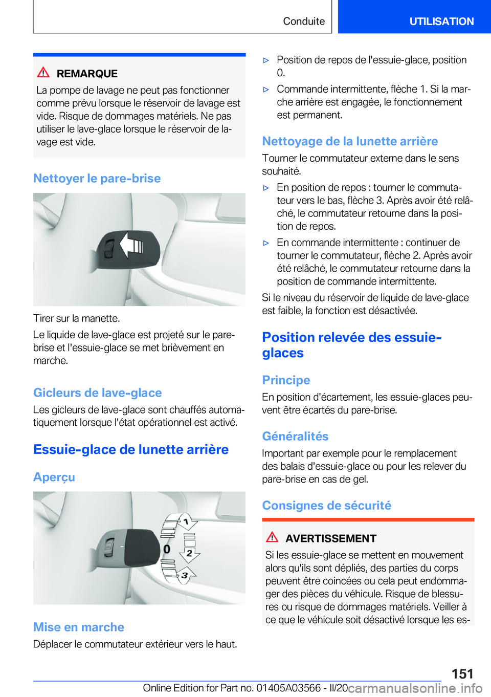 BMW X3 PLUG IN HYBRID 2020  Notices Demploi (in French) �R�E�M�A�R�Q�U�E
�L�a��p�o�m�p�e��d�e��l�a�v�a�g�e��n�e��p�e�u�t��p�a�s��f�o�n�c�t�i�o�n�n�e�r
�c�o�m�m�e��p�r�é�v�u��l�o�r�s�q�u�e��l�e��r�é�s�e�r�v�o�i�r��d�e��l�a�v�a�g�e��e�s�t �v�