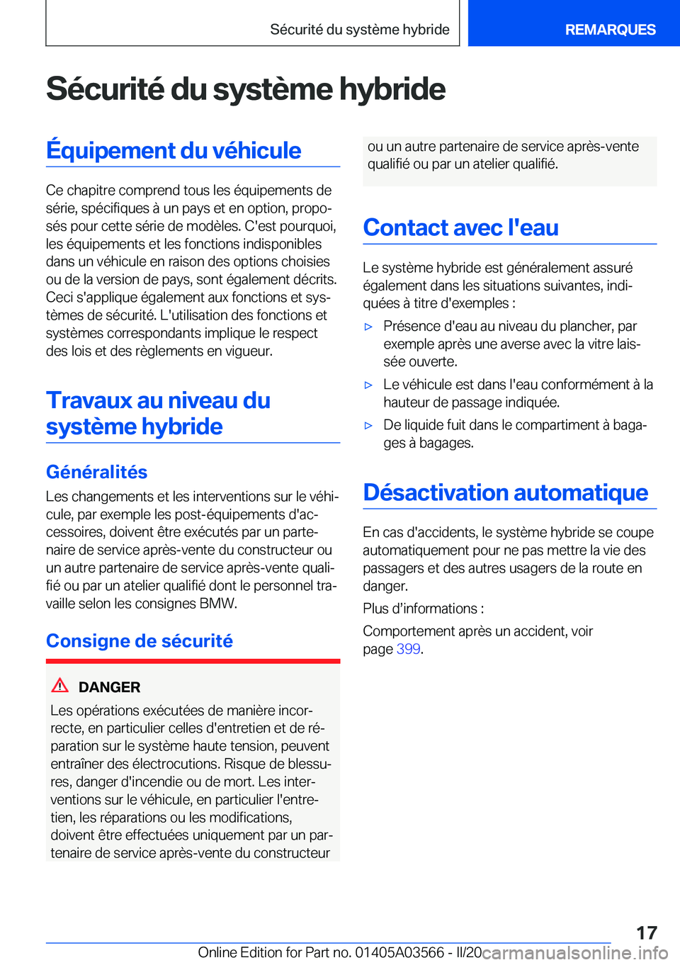 BMW X3 PLUG IN HYBRID 2020  Notices Demploi (in French) �S�é�c�u�r�i�t�é��d�u��s�y�s�t�è�m�e��h�y�b�r�i�d�e�