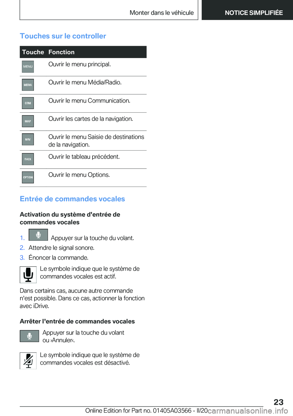 BMW X3 PLUG IN HYBRID 2020  Notices Demploi (in French) �T�o�u�c�h�e�s��s�u�r��l�e��c�o�n�t�r�o�l�l�e�r�T�o�u�c�h�e�F�o�n�c�t�i�o�n�O�u�v�r�i�r��l�e��m�e�n�u��p�r�i�n�c�i�p�a�l�.�O�u�v�r�i�r��l�e��m�e�n�u��M�é�d�i�a�/�R�a�d�i�o�.�O�u�v�r�i�r��l�