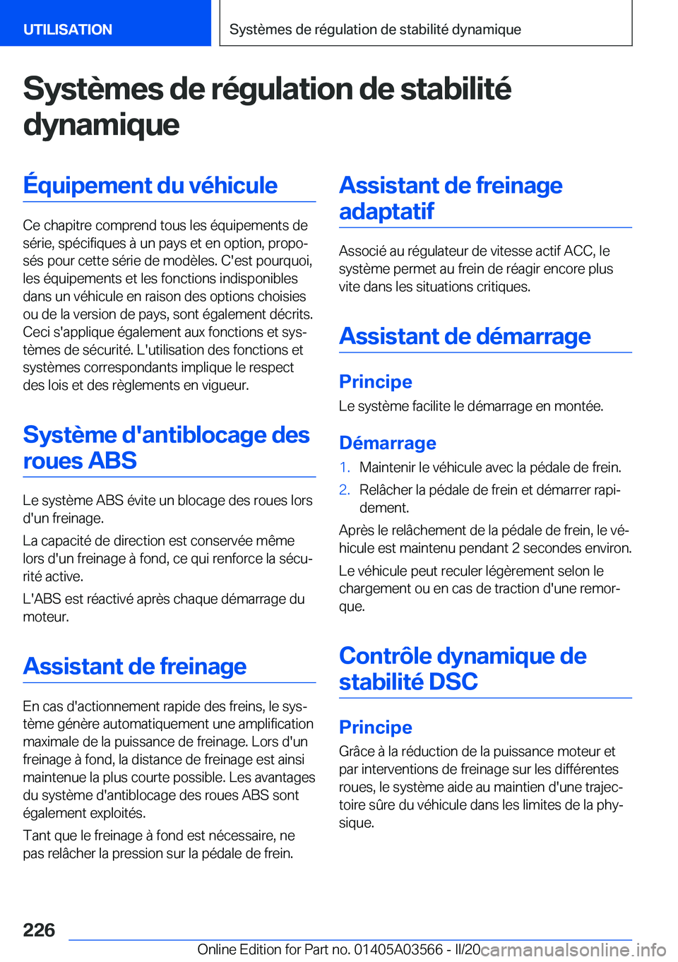 BMW X3 PLUG IN HYBRID 2020  Notices Demploi (in French) �S�y�s�t�è�m�e�s��d�e��r�é�g�u�l�a�t�i�o�n��d�e��s�t�a�b�i�l�i�t�é�d�y�n�a�m�i�q�u�e�