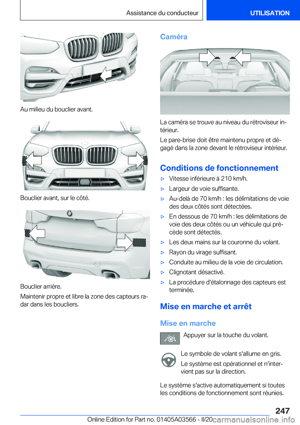 BMW X3 PLUG IN HYBRID 2020  Notices Demploi (in French) �A�u��m�i�l�i�e�u��d�u��b�o�u�c�l�i�e�r��a�v�a�n�t�.
�B�o�u�c�l�i�e�r��a�v�a�n�t�,��s�u�r��l�e��c�
