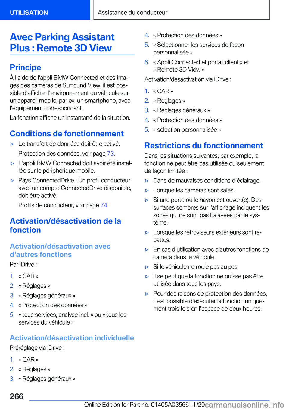 BMW X3 PLUG IN HYBRID 2020  Notices Demploi (in French) �A�v�e�c��P�a�r�k�i�n�g��A�s�s�i�s�t�a�n�t�P�l�u�s��:��R�e�m�o�t�e��3�D��V�i�e�w
�P�r�i�n�c�i�p�e �