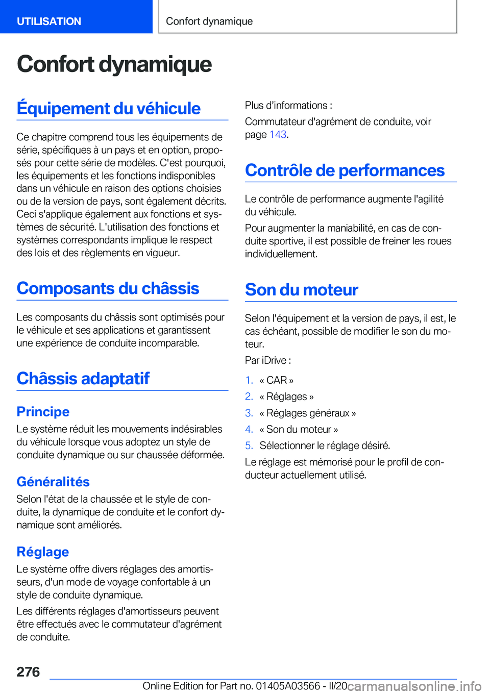 BMW X3 PLUG IN HYBRID 2020  Notices Demploi (in French) �C�o�n�f�o�r�t��d�y�n�a�m�i�q�u�e�