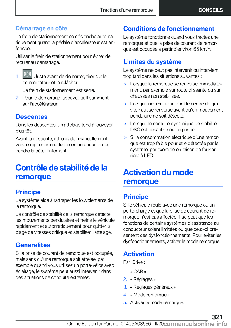 BMW X3 PLUG IN HYBRID 2020  Notices Demploi (in French) �D�é�m�a�r�r�a�g�e��e�n��c�