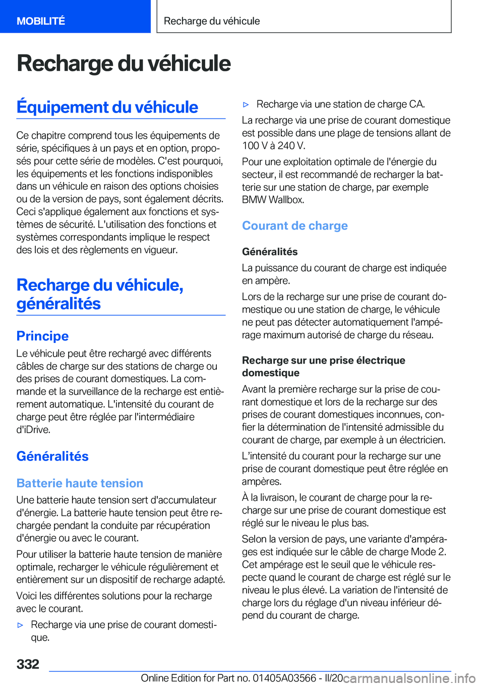 BMW X3 PLUG IN HYBRID 2020  Notices Demploi (in French) �R�e�c�h�a�r�g�e��d�u��v�é�h�i�c�u�l�e�