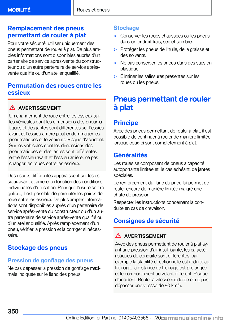 BMW X3 PLUG IN HYBRID 2020  Notices Demploi (in French) �R�e�m�p�l�a�c�e�m�e�n�t��d�e�s��p�n�e�u�s
�p�e�r�m�e�t�t�a�n�t��d�e��r�o�u�l�e�r��