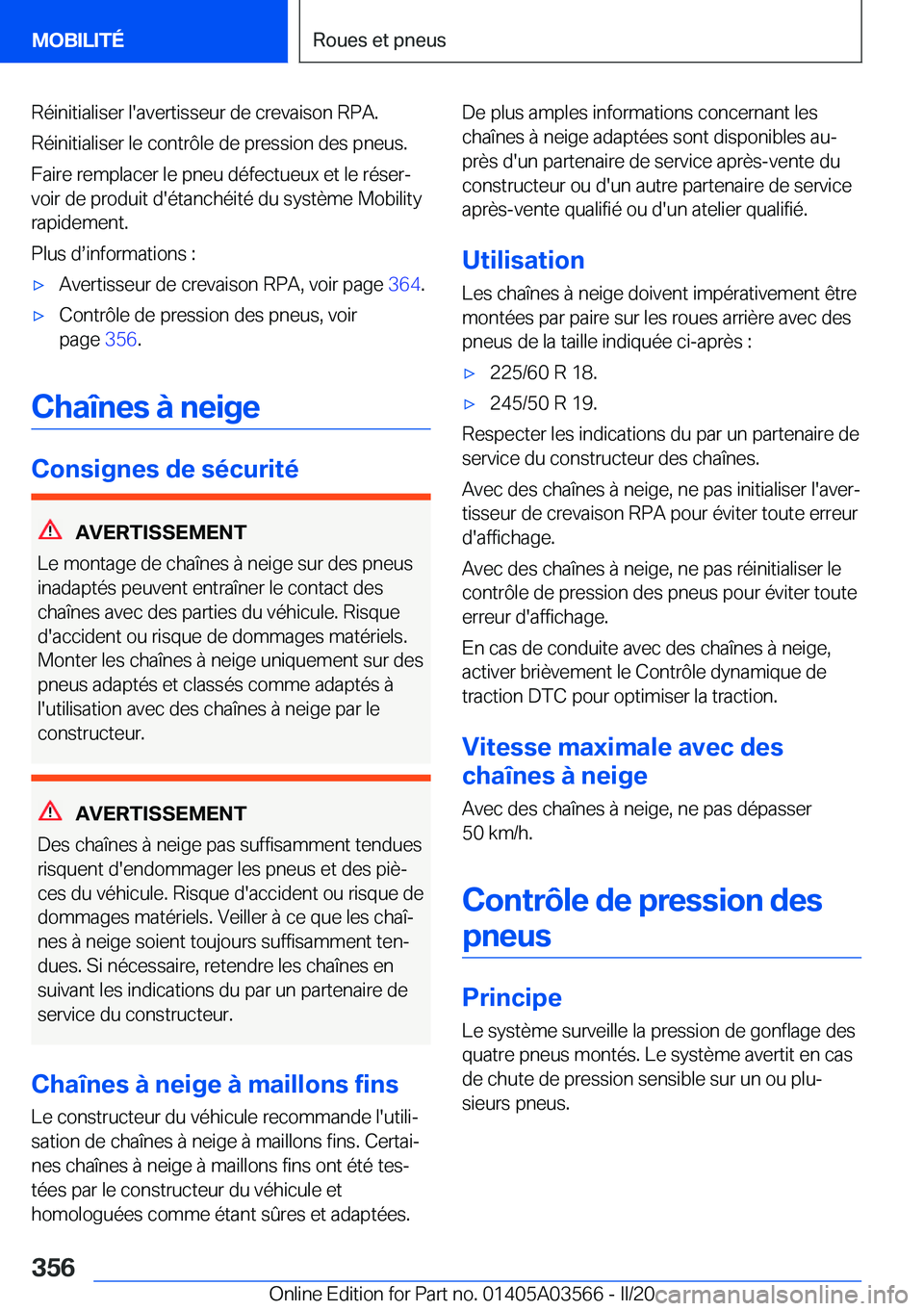 BMW X3 PLUG IN HYBRID 2020  Notices Demploi (in French) �R�é�i�n�i�t�i�a�l�i�s�e�r��l�'�a�v�e�r�t�i�s�s�e�u�r��d�e��c�r�e�v�a�i�s�o�n��R�P�A�.
�R�é�i�n�i�t�i�a�l�i�s�e�r��l�e��c�o�n�t�r�