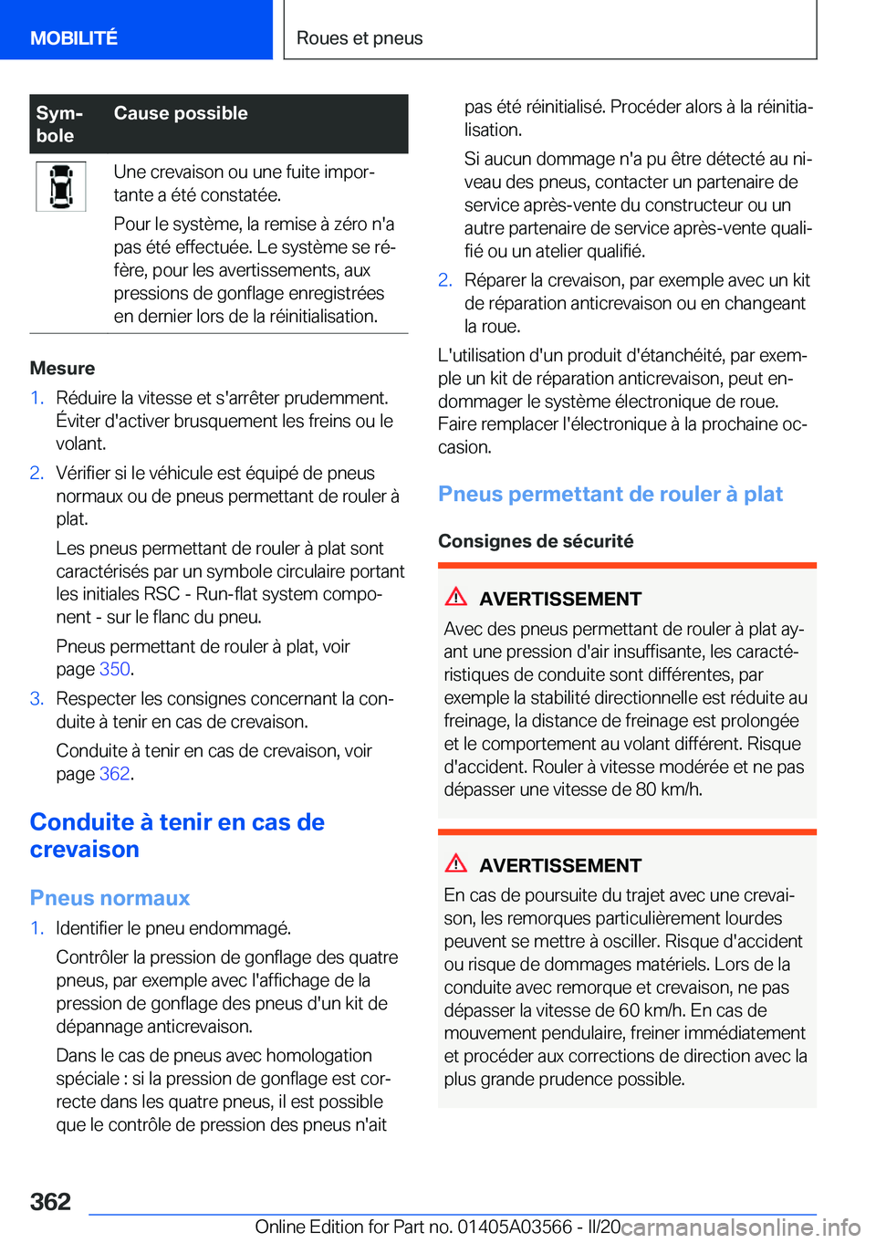 BMW X3 PLUG IN HYBRID 2020  Notices Demploi (in French) �S�y�mj
�b�o�l�e�C�a�u�s�e��p�o�s�s�i�b�l�e�U�n�e��c�r�e�v�a�i�s�o�n��o�u��u�n�e��f�u�i�t�e��i�m�p�o�rj
�t�a�n�t�e��a��é�t�é��c�o�n�s�t�a�t�é�e�.
�P�o�u�r��l�e��s�y�s�t�è�m�e�,��l�a�