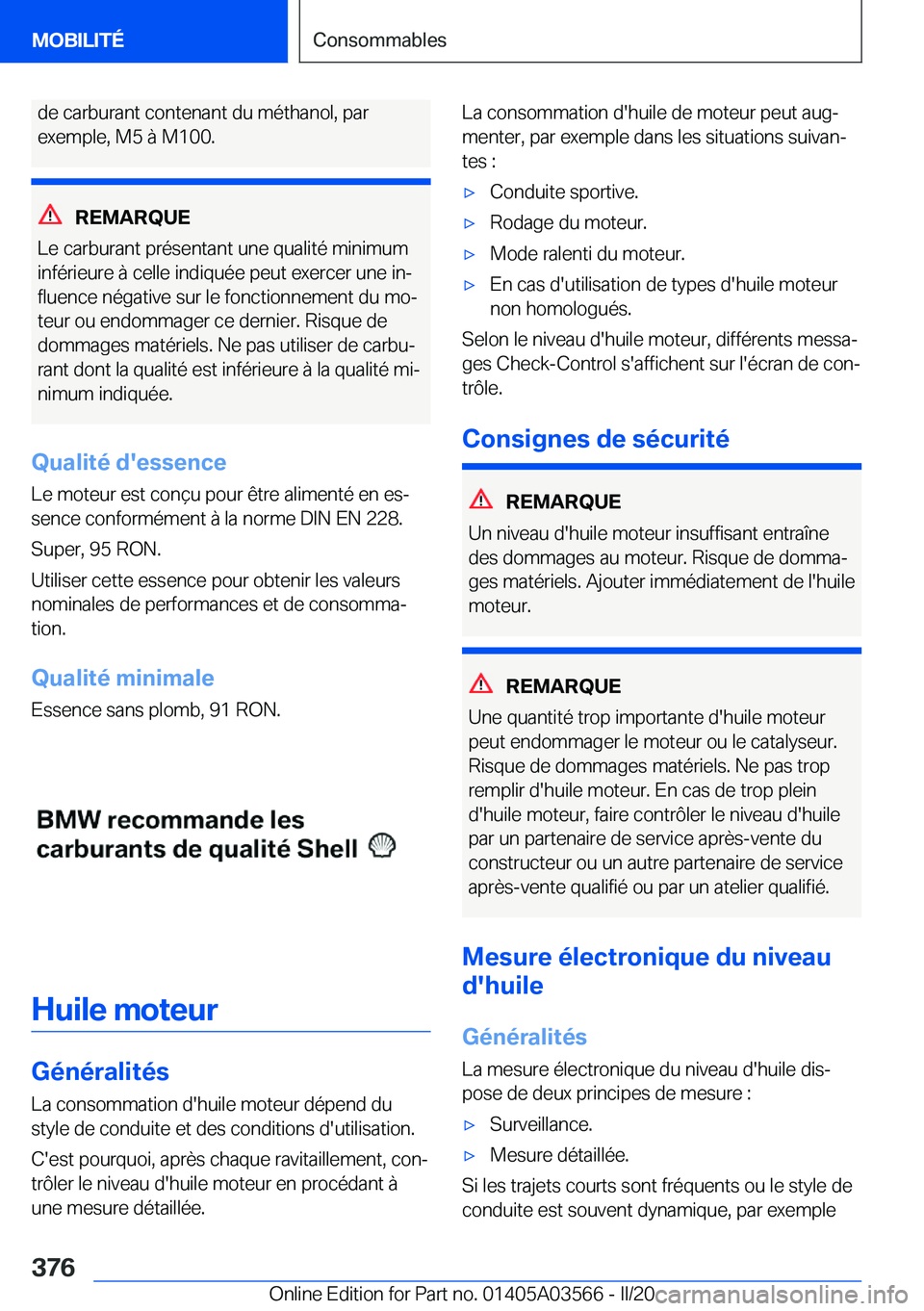 BMW X3 PLUG IN HYBRID 2020  Notices Demploi (in French) �d�e��c�a�r�b�u�r�a�n�t��c�o�n�t�e�n�a�n�t��d�u��m�é�t�h�a�n�o�l�,��p�a�r�e�x�e�m�p�l�e�,��M�5��