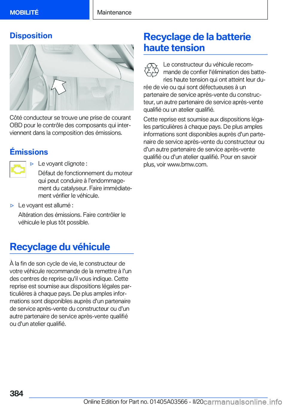 BMW X3 PLUG IN HYBRID 2020  Notices Demploi (in French) �D�i�s�p�o�s�i�t�i�o�n
�C�