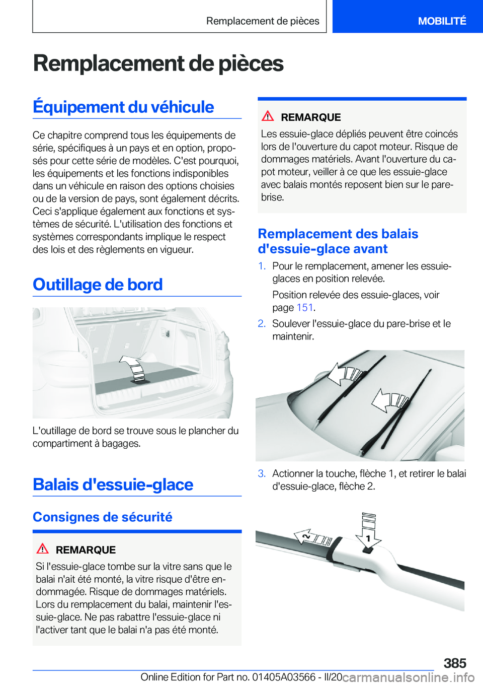 BMW X3 PLUG IN HYBRID 2020  Notices Demploi (in French) �R�e�m�p�l�a�c�e�m�e�n�t��d�e��p�i�è�c�e�s�