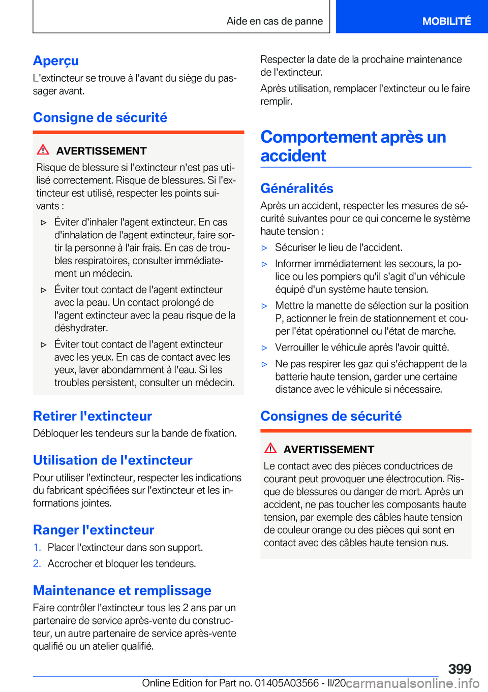 BMW X3 PLUG IN HYBRID 2020  Notices Demploi (in French) �A�p�e�r�ç�u
�L�'�e�x�t�i�n�c�t�e�u�r��s�e��t�r�o�u�v�e��