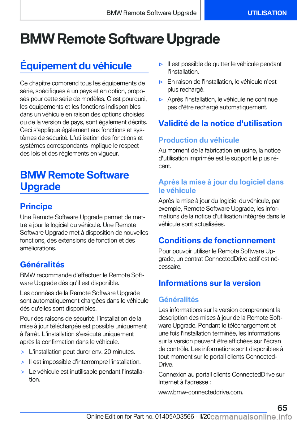 BMW X3 PLUG IN HYBRID 2020  Notices Demploi (in French) �B�M�W��R�e�m�o�t�e��S�o�f�t�w�a�r�e��U�p�g�r�a�d�e�
