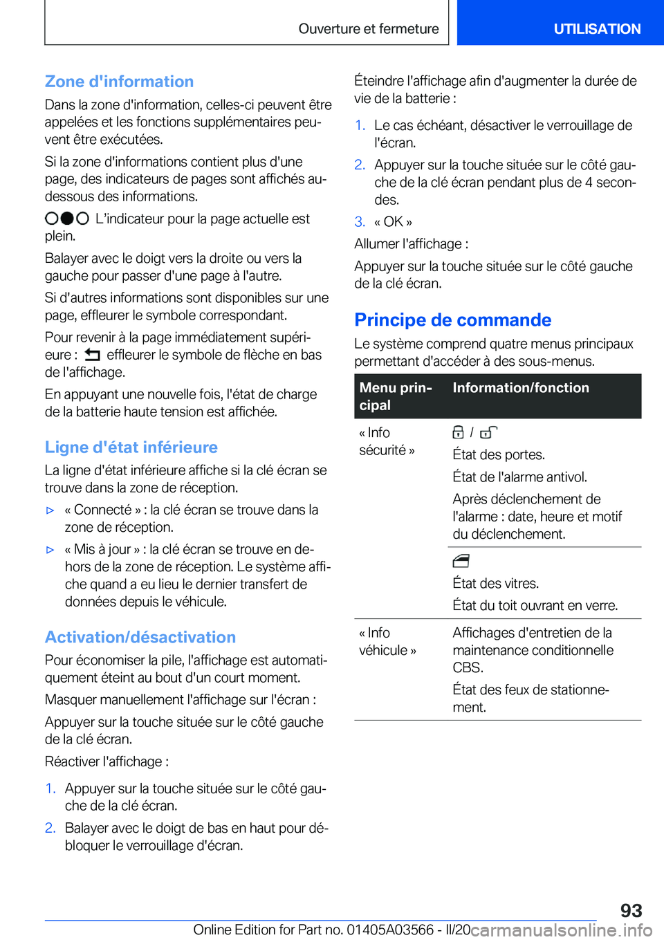 BMW X3 PLUG IN HYBRID 2020  Notices Demploi (in French) �Z�o�n�e��d�'�i�n�f�o�r�m�a�t�i�o�n�D�a�n�s��l�a��z�o�n�e��d�'�i�n�f�o�r�m�a�t�i�o�n�,��c�e�l�l�e�s�-�c�i��p�e�u�v�e�n�t��ê�t�r�e�a�p�p�e�l�é�e�s��e�t��l�e�s��f�o�n�c�t�i�o�n�s��s