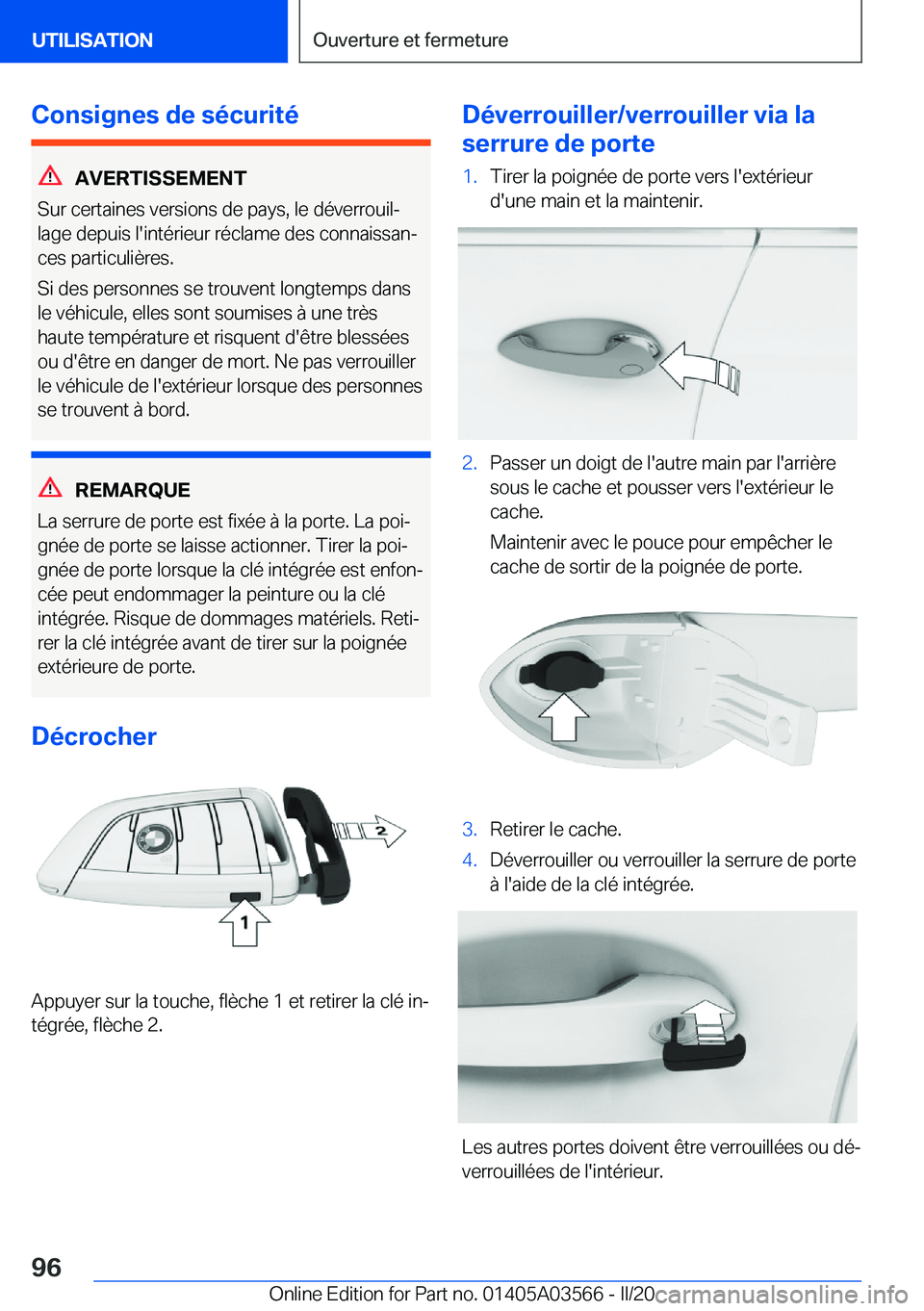 BMW X3 PLUG IN HYBRID 2020  Notices Demploi (in French) �C�o�n�s�i�g�n�e�s��d�e��s�é�c�u�r�i�t�é
�A�V�E�R�T�I�S�S�E�M�E�N�T
�S�u�r��c�e�r�t�a�i�n�e�s��v�e�r�s�i�o�n�s��d�e��p�a�y�s�,��l�e��d�é�v�e�r�r�o�u�i�lj
�l�a�g�e��d�e�p�u�i�s��l�'�i