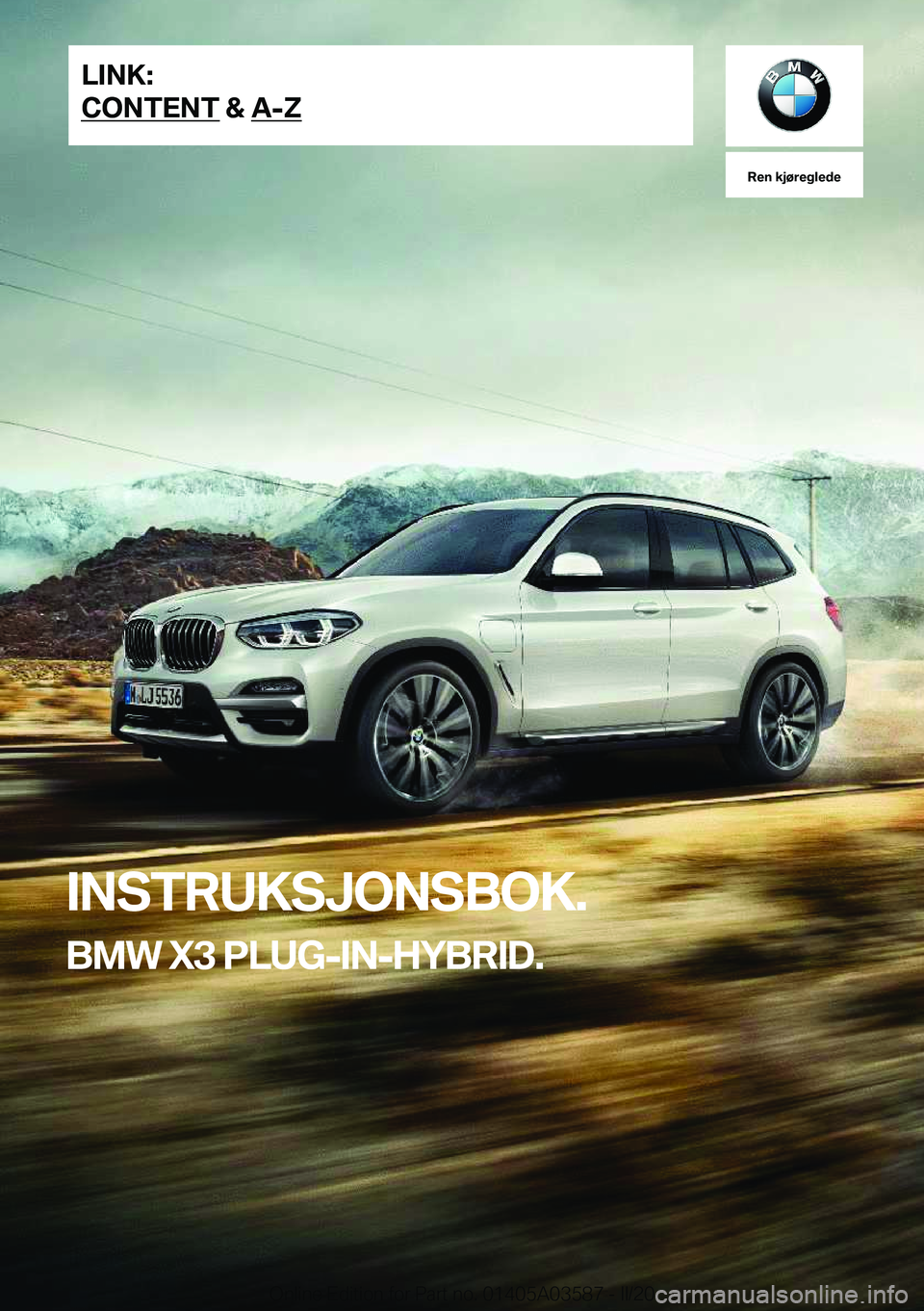 BMW X3 PLUG IN HYBRID 2020  InstruksjonsbØker (in Norwegian) �R�e�n��k�j�