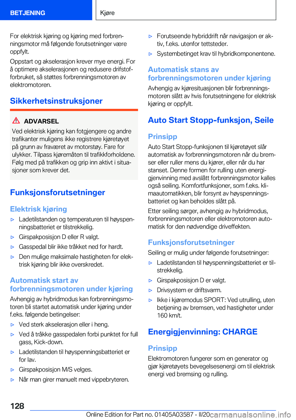 BMW X3 PLUG IN HYBRID 2020  InstruksjonsbØker (in Norwegian) �F�o�r��e�l�e�k�t�r�i�s�k��k�j�