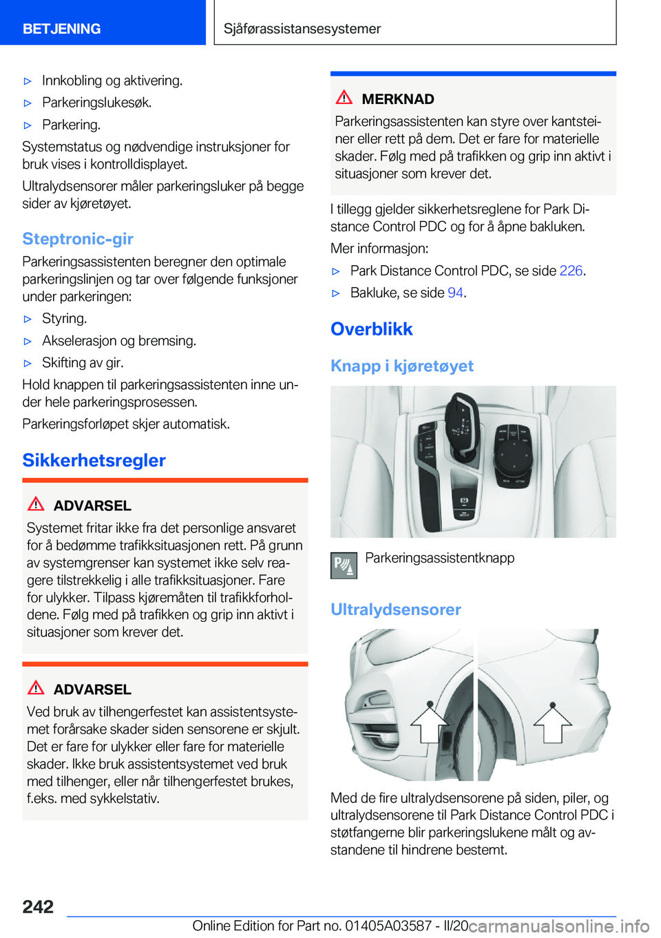 BMW X3 PLUG IN HYBRID 2020  InstruksjonsbØker (in Norwegian) 'x�I�n�n�k�o�b�l�i�n�g��o�g��a�k�t�i�v�e�r�i�n�g�.'x�P�a�r�k�e�r�i�n�g�s�l�u�k�e�s�
