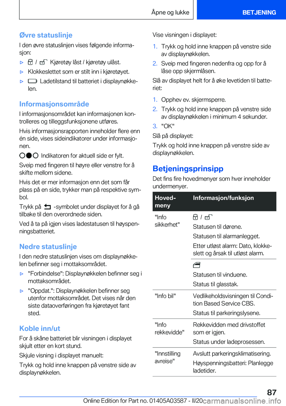 BMW X3 PLUG IN HYBRID 2020  InstruksjonsbØker (in Norwegian) �