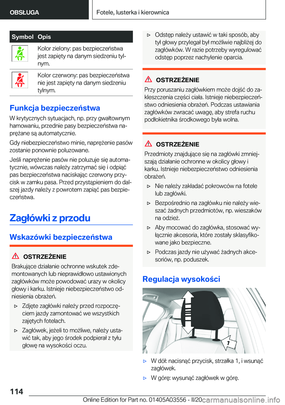BMW X3 PLUG IN HYBRID 2020  Instrukcja obsługi (in Polish) �S�y�m�b�o�l�O�p�i�s�K�o�l�o�r��z�i�e�l�o�n�y�:��p�a�s��b�e�z�p�i�e�c�z�e�