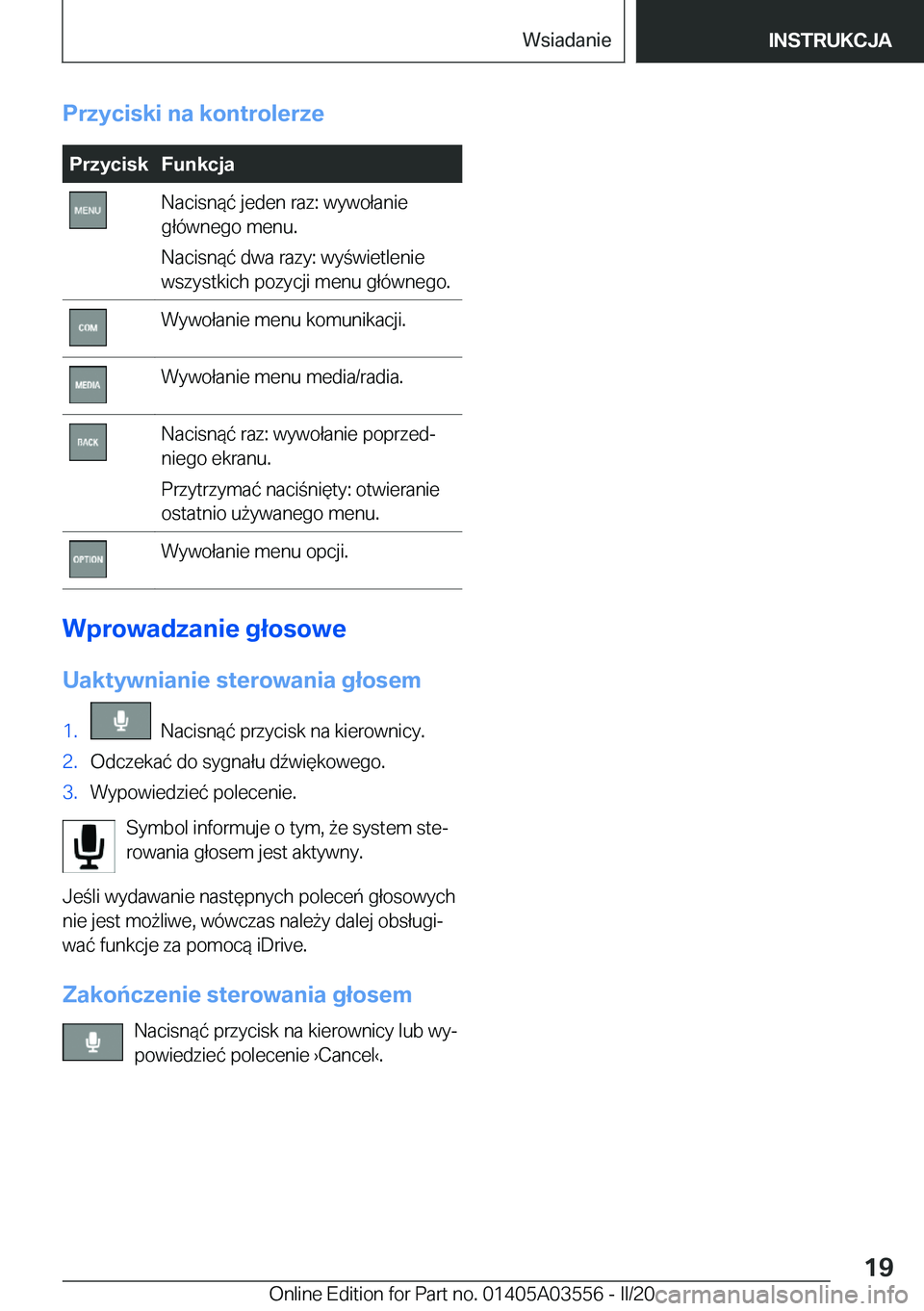 BMW X3 PLUG IN HYBRID 2020  Instrukcja obsługi (in Polish) �P�r�z�y�c�i�s�k�i��n�a��k�o�n�t�r�o�l�e�r�z�e�P�r�z�y�c�i�s�k�F�u�n�k�c�j�a�N�a�c�i�s�n�