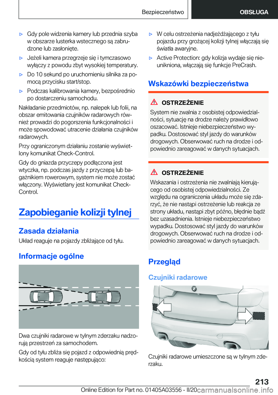 BMW X3 PLUG IN HYBRID 2020  Instrukcja obsługi (in Polish) 'x�G�d�y��p�o�l�e��w�i�d�z�e�n�i�a��k�a�m�e�r�y��l�u�b��p�r�z�e�d�n�i�a��s�z�y�b�a�w��o�b�s�z�a�r�z�e��l�u�s�t�e�r�k�a��w�s�t�e�c�z�n�e�g�o��s�