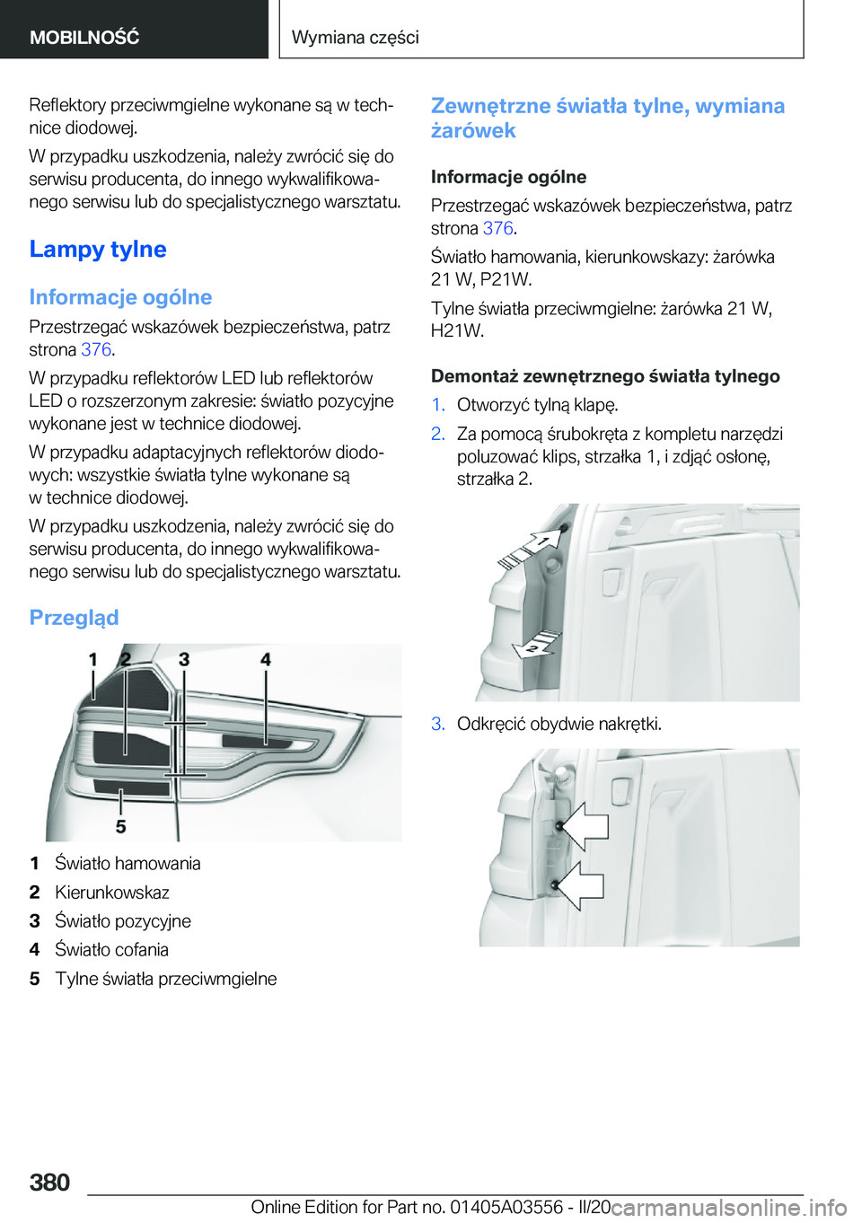BMW X3 PLUG IN HYBRID 2020  Instrukcja obsługi (in Polish) �R�e�f�l�e�k�t�o�r�y��p�r�z�e�c�i�w�m�g�i�e�l�n�e��w�y�k�o�n�a�n�e��s�