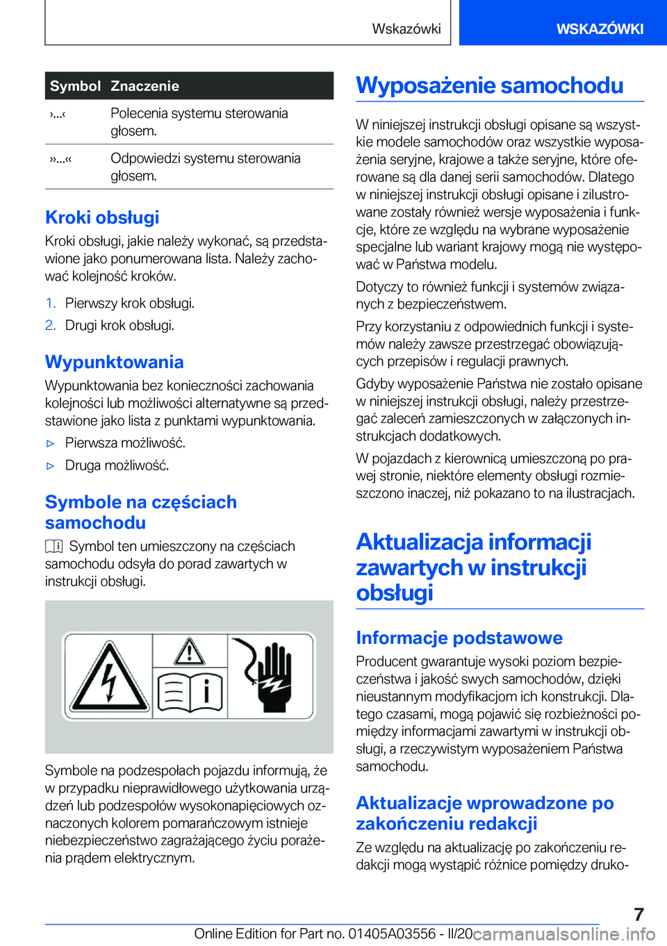 BMW X3 PLUG IN HYBRID 2020  Instrukcja obsługi (in Polish) �S�y�m�b�o�l�Z�n�a�c�z�e�n�i�e
